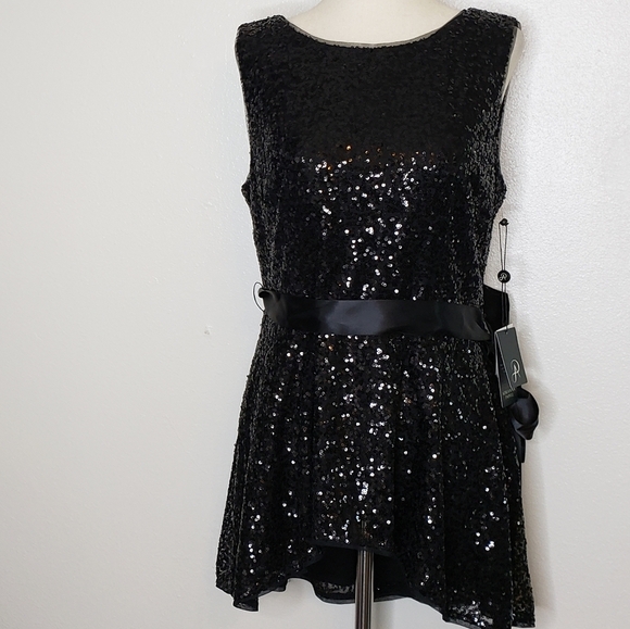 NEW Adrianna Papell Black Sequin Peplum Top Celeb Style Designer Luxury Mobwife - Picture 7 of 12